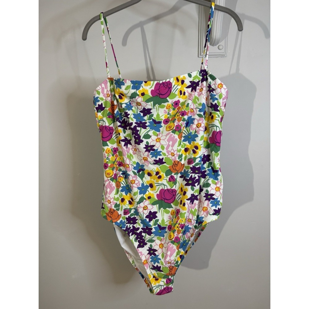 J CREW Vibrant Garden Pique Bandeau One Piece Swim Suit 14 Bathing Modest
